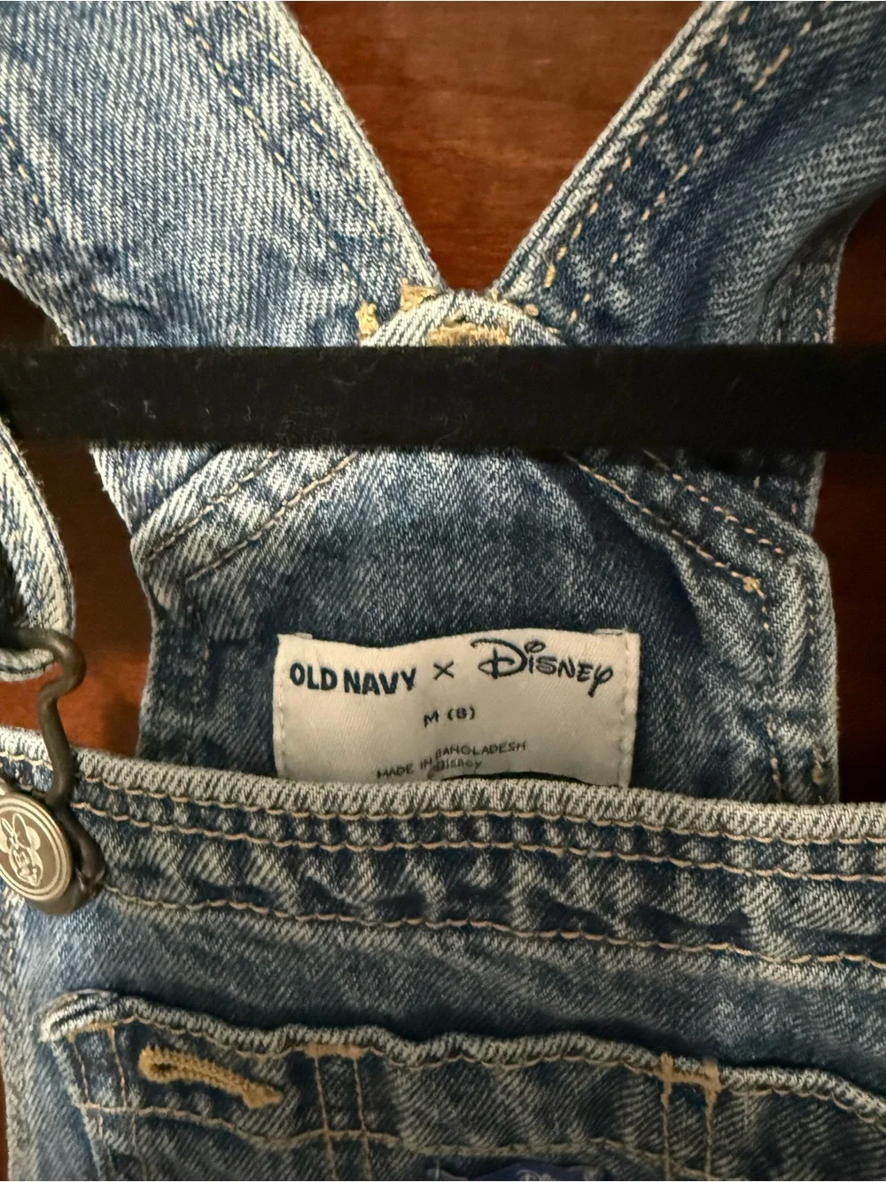 Old Navy Light Blue Denim Overall Shorts with Disney Patch